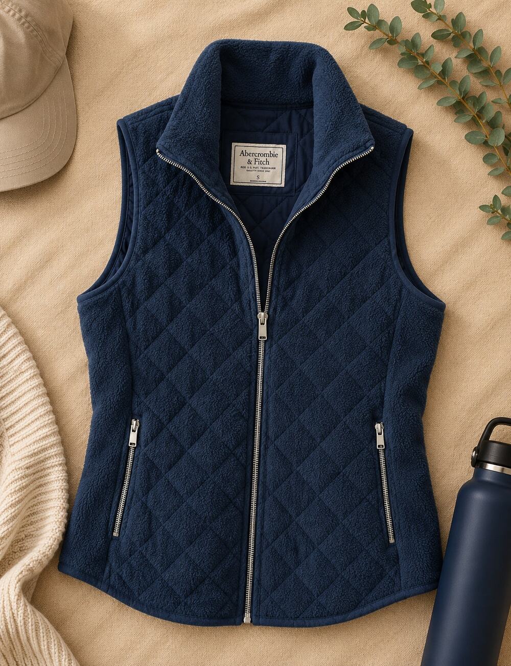 Abercrombie & Fitch Women’s Soft Shell Quilted Fleece Zip-Up Vest Black Size S